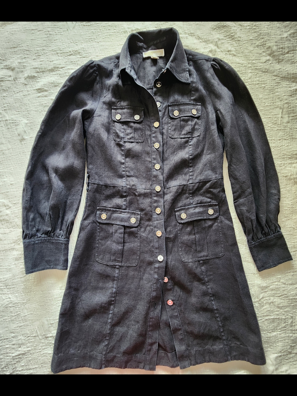 Michael Kors Navy Button-Front Linen Shirt